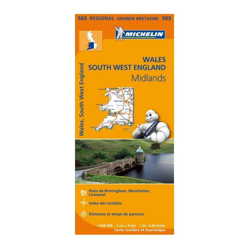 Carte Michelin Pays de Galles, Sud-Ouest, Midlands