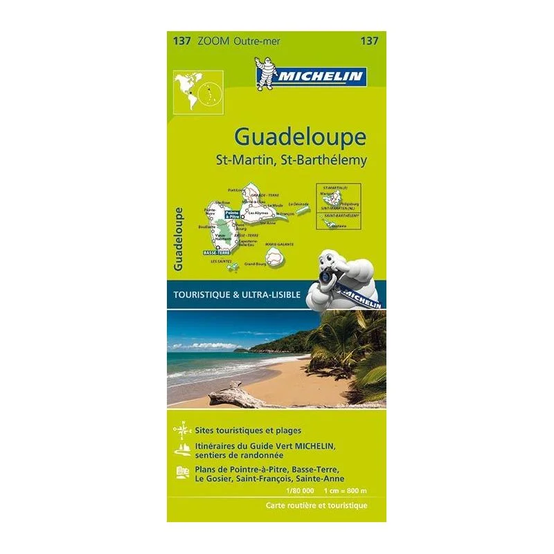 Carte Michelin Zoom Guadeloupe, Saint-Martin, Saint-Barthélemy