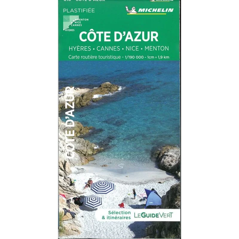 Carte touristique Côte d'Azur, de Hyères à Menton, plastifiée