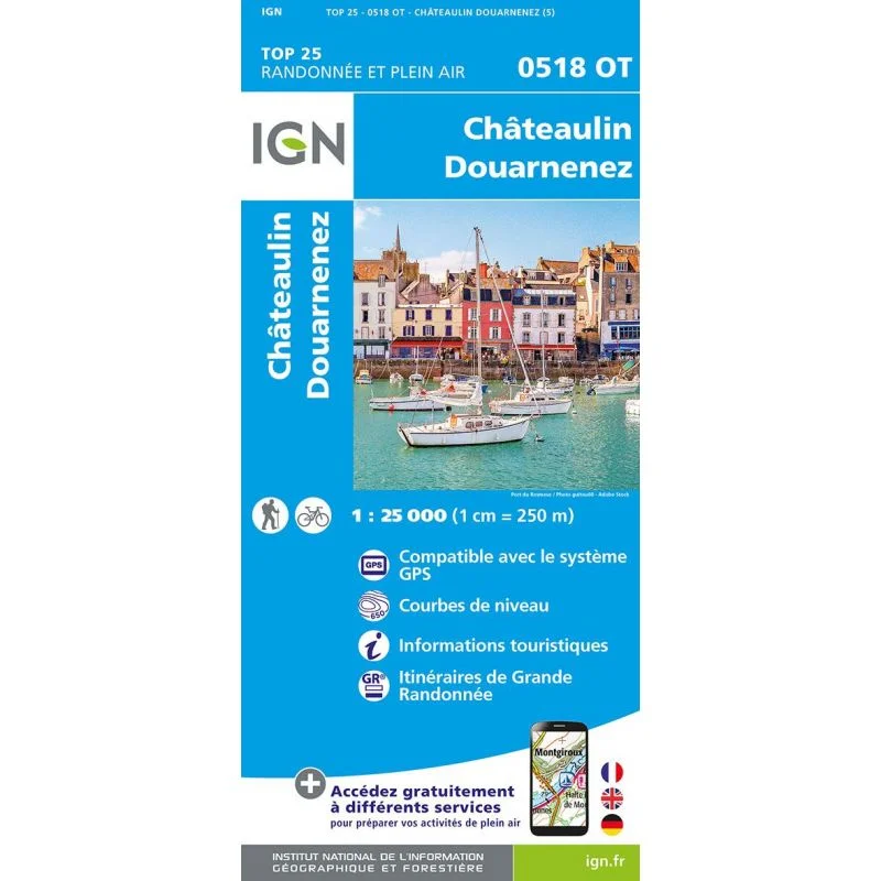 Carte IGN Chateaulin Douarnenez 0518OT Série Top 25