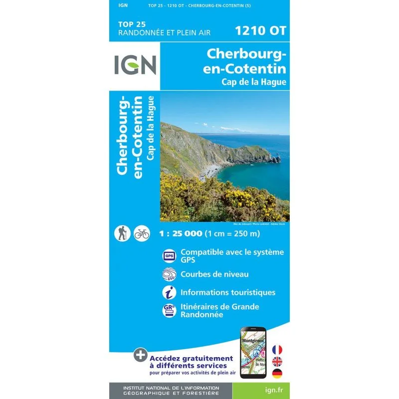 Carte IGN Cherbourg Cotentin Cap Hague 1210OT Série Top 25