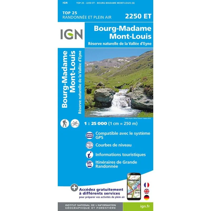 Carte IGN Bourg Madame Mont Louis Col de la Perche 2250ET – TOP 25 (édition 2023)