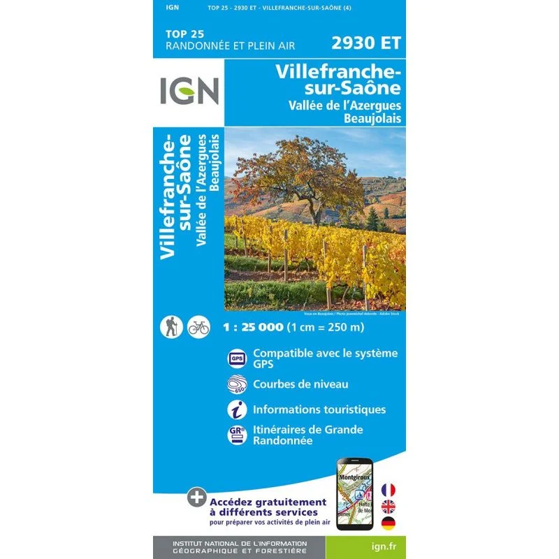 Carte IGN Villefranche sur Saone Vallée d'Azergues 2930ET Série Top 25