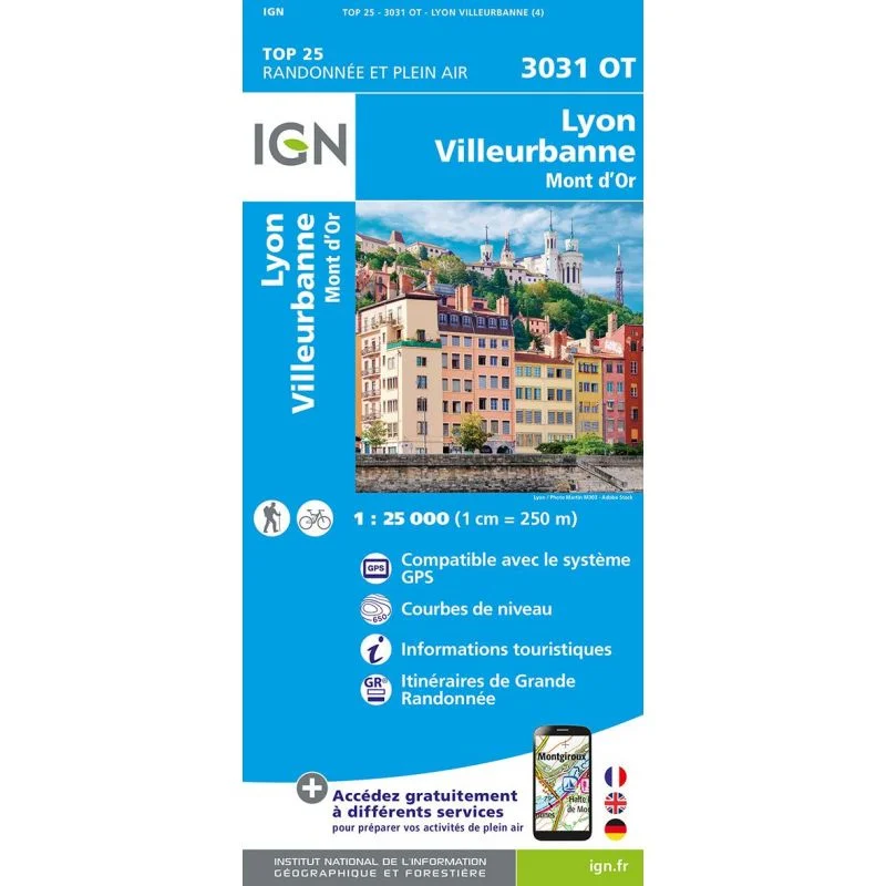 Carte IGN Lyon Villeurbanne Mont Or 3031OT Série Top 25