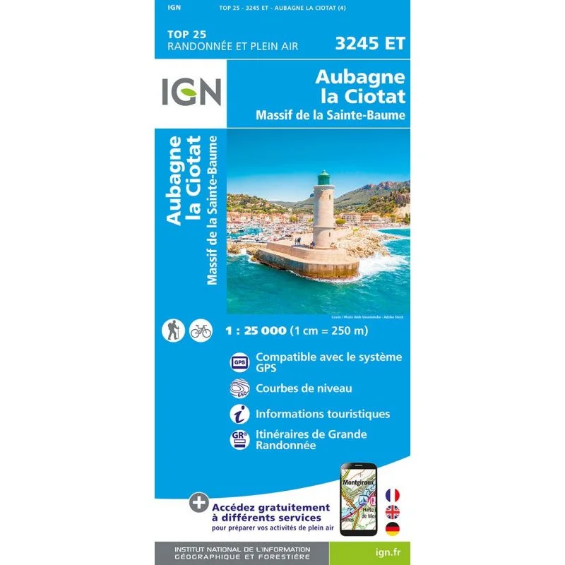 Carte IGN Aubagne la Ciotat Massif de la Sainte Baume 3245ET Série Top 25