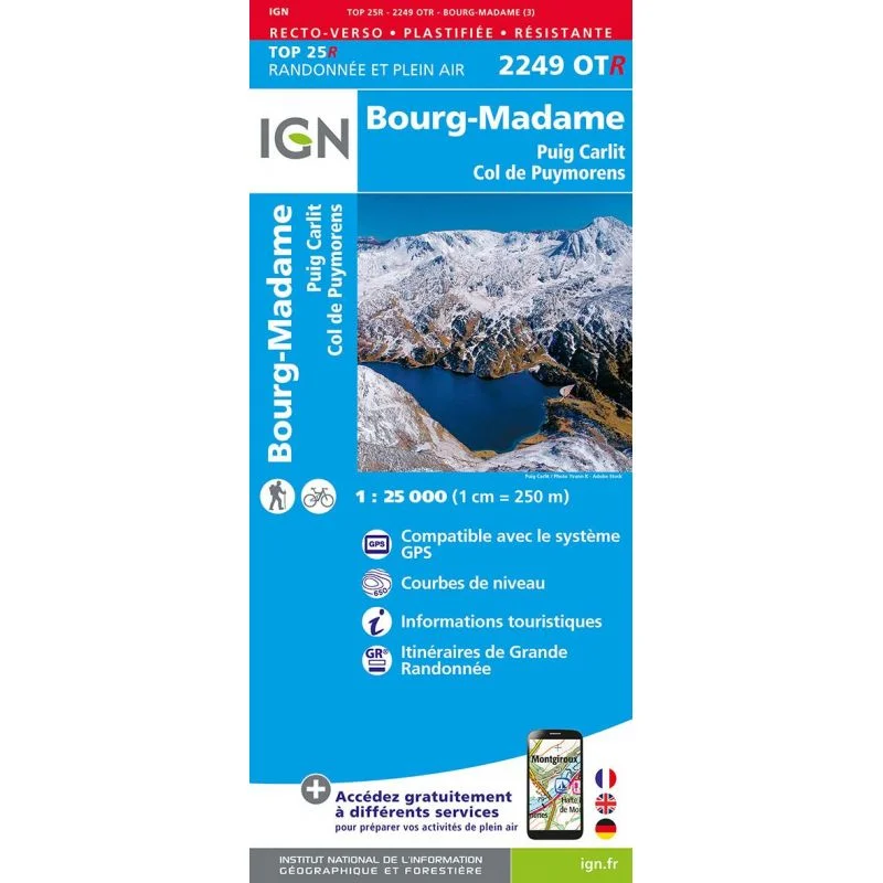 Carte IGN Bourg-Madame / Col de Puymorens Puig Carlit 2249OTR – TOP 25 Résistante (édition 2023)