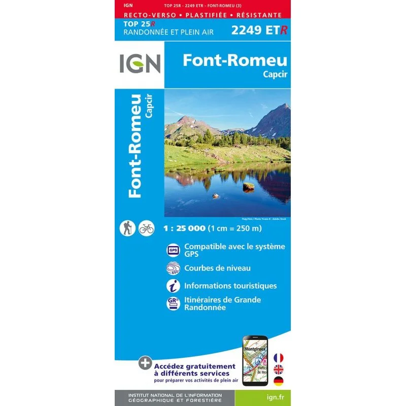 Carte IGN Font Romeu Capcir Pyrenees 2249ETR Série Top 25 Résistante