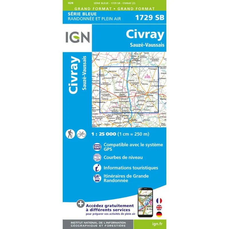 Carte Randonnée Civray - Sauzé Vaussais | Série Bleue IGN