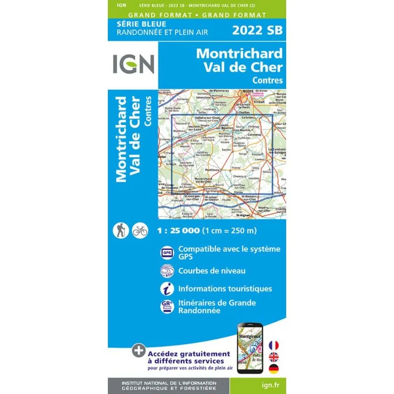 Carte Randonnée Montrichard - Contres | Série Bleue IGN