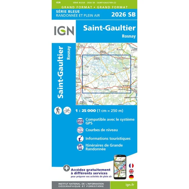Carte Randonnée Saint Gaultier / Rosnay | Série Bleue IGN