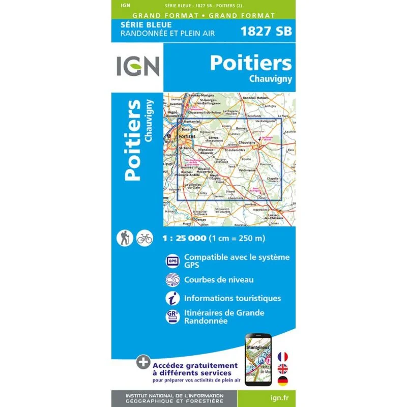 Carte Randonnée Poitier / Chauvigny | Série Bleue IGN