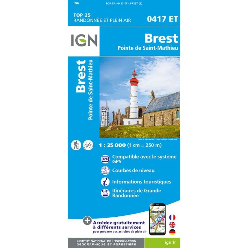 Carte IGN Brest Pointe Saint Mathieu 0417ET Série Top 25