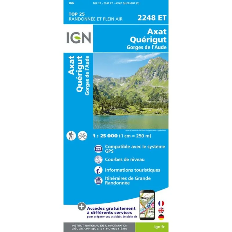 Carte IGN Axat Querigut Gorges Audes 2248ET Série Top 25