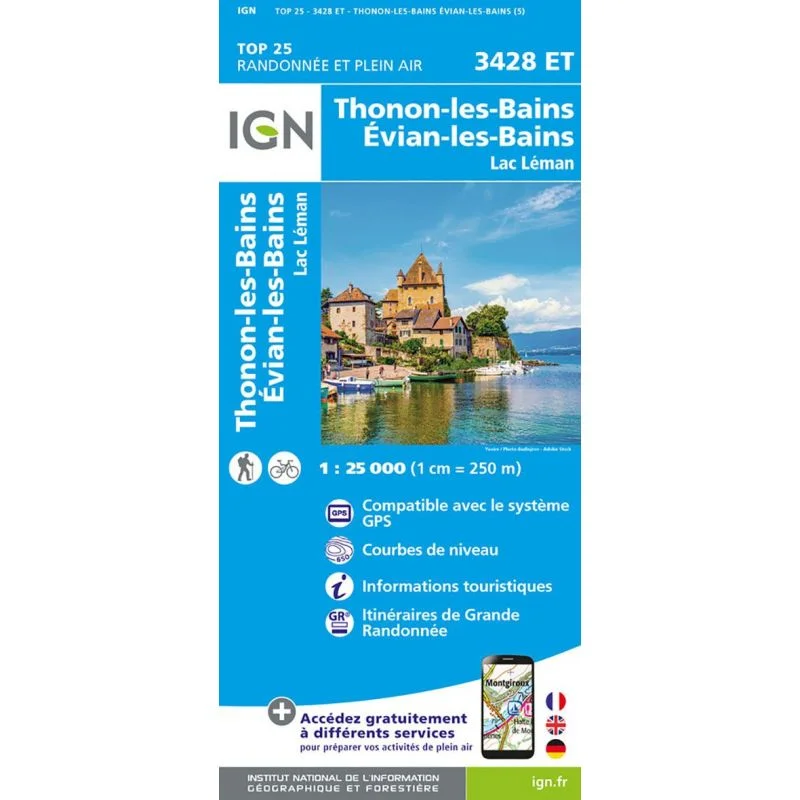Carte IGN Thonon Evian Lac Leman 3428ET Série Top 25