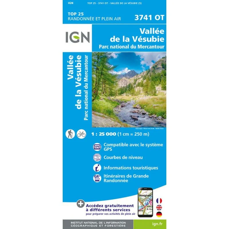 Carte IGN Vallee de la Vesubie 3741OT Série Top 25