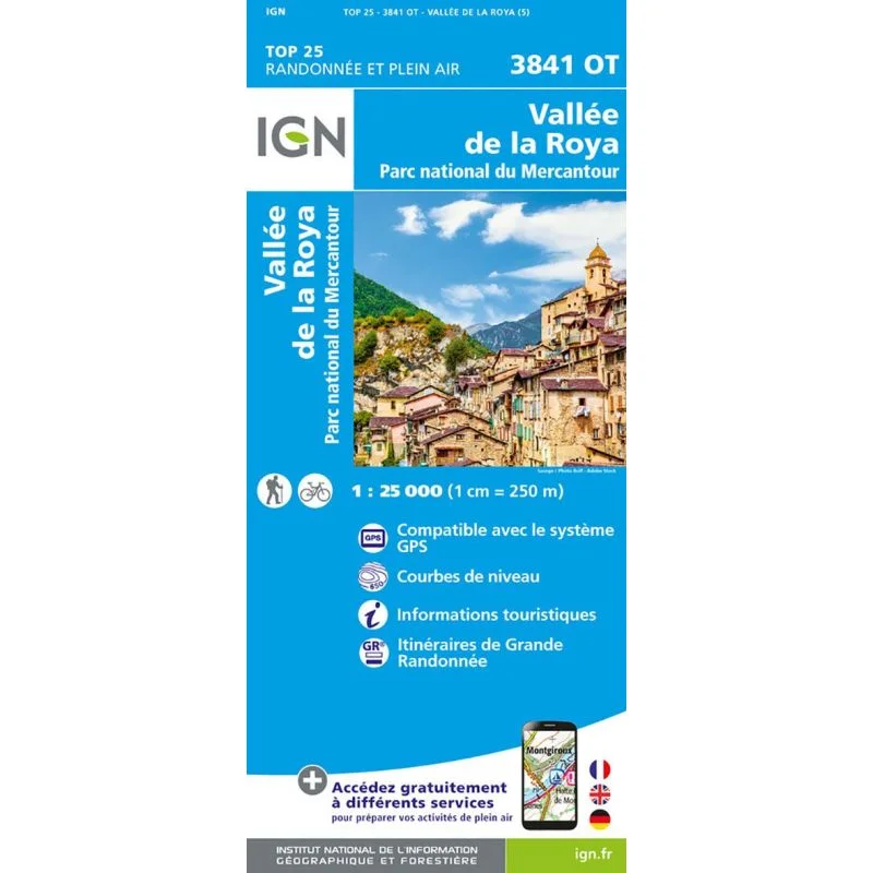 Carte IGN Vallee de la Roya 3841OT Série Top 25
