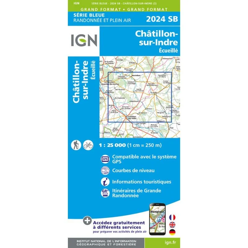 Carte Randonnée Chatillon sur Indre - Ecueillé | Série Bleue IGN