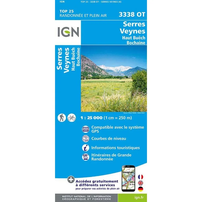 Carte IGN Serres Veynes Haut Buech Bochaine 3338OT Série Top 25