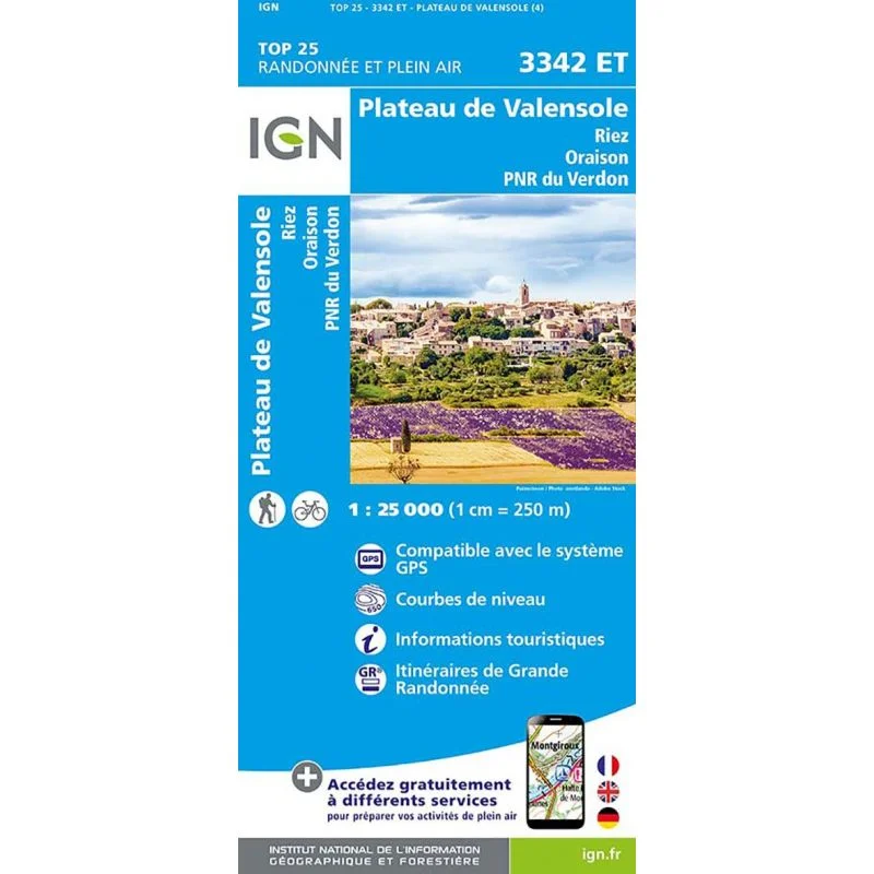 Carte IGN Plateau de Valensole Riez Oraison Parc du Verdon 3342ET Série Top 25