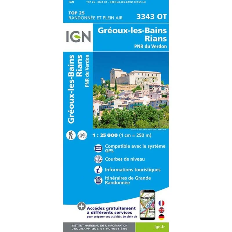 Carte IGN Gréoux-les-Bains Rians Parc Naturel du Verdon 3343OT Série Top 25