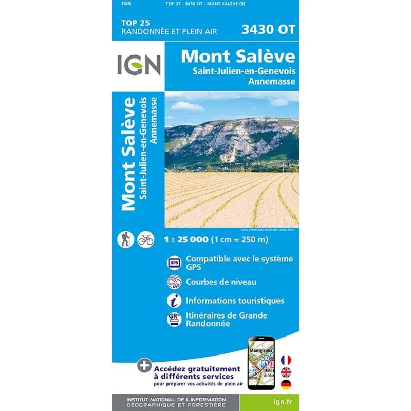 Carte IGN Mont Saleve Saint Julien en Genevois Annemasse 3430OT – TOP 25 (édition 2023)