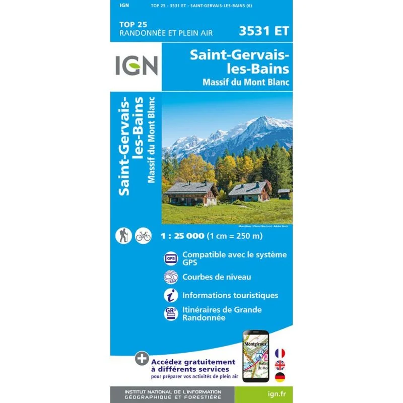 Carte IGN Saint Gervais Massif du Mont Blanc 3531ET Série Top 25