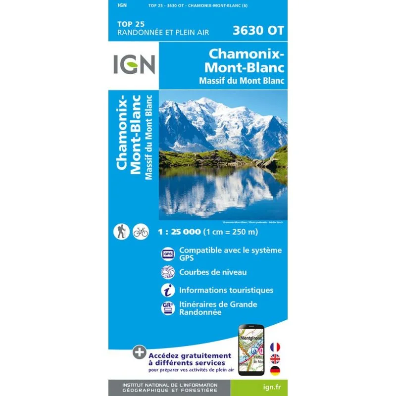 Carte IGN Chamonix Massif Mont Blanc 3630OT Série Top 25