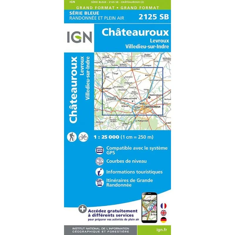 Carte Randonnée Châteauroux / Levroux / Villedieu sur Indre | Série Bleue IGN