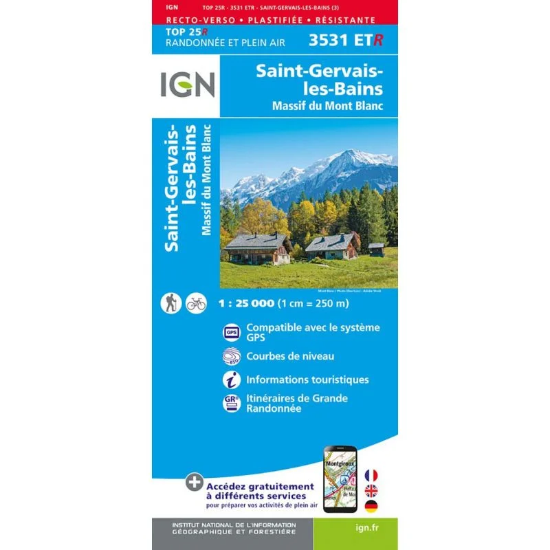 Carte IGN Saint Gervais les Bains 3531ETR Série Top 25 Résistante