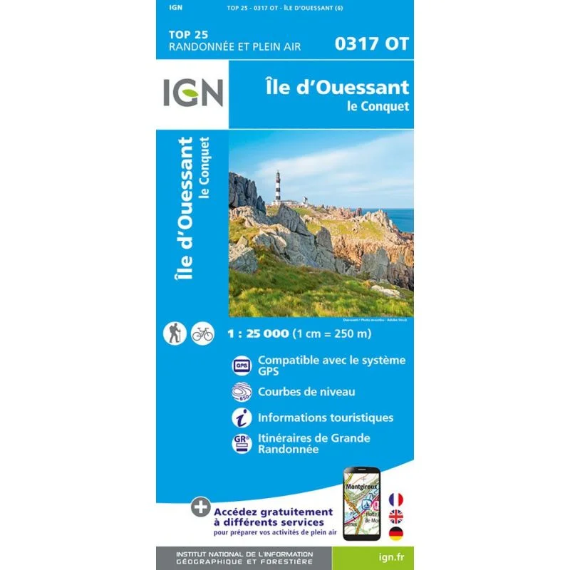 Carte IGN Ile Ouessant le Conquet 0317OT Série Top 25