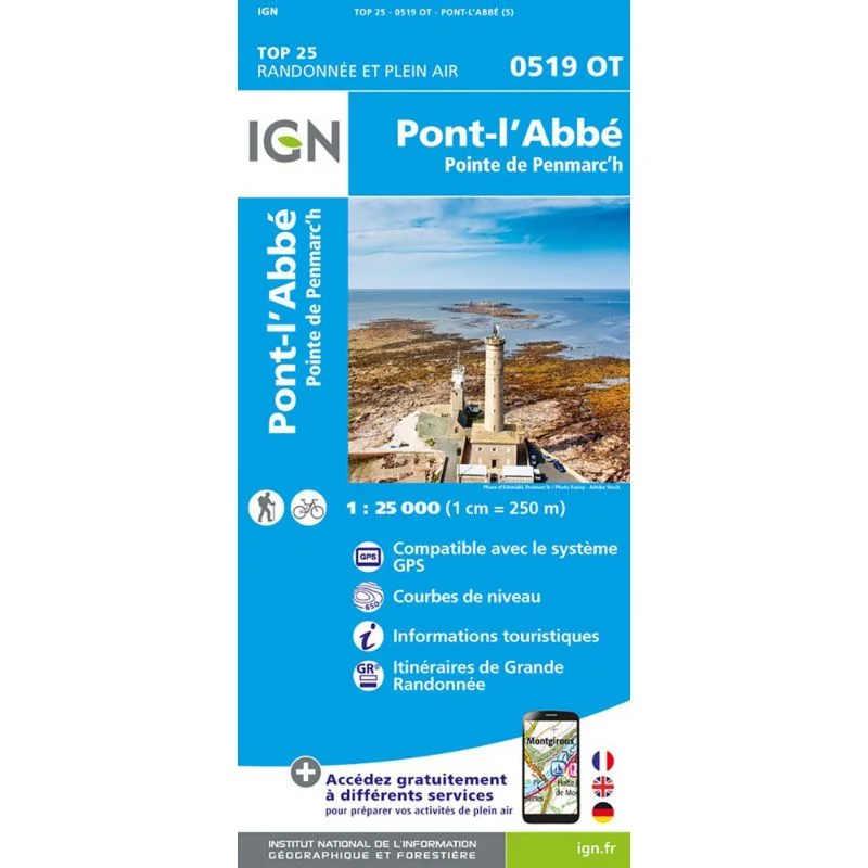 Carte IGN Point Abbe Pointe de Penmarch 0519OT Série Top 25