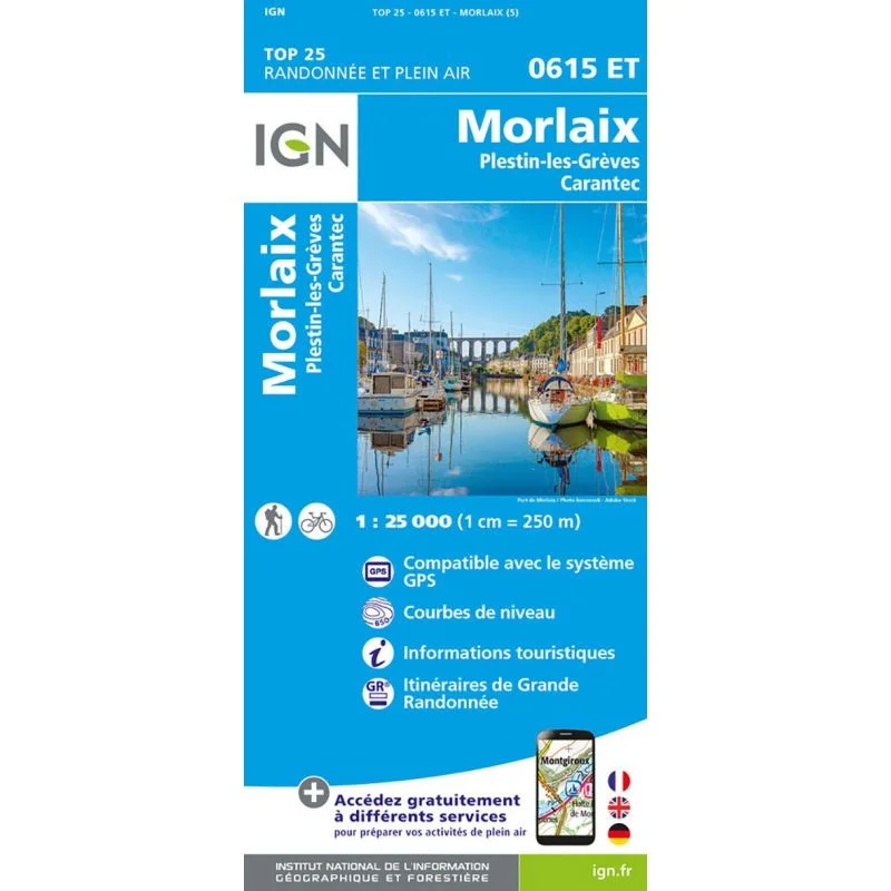 Carte IGN Morlaix Plestin les Greves Carantec 0615ET Série Top 25