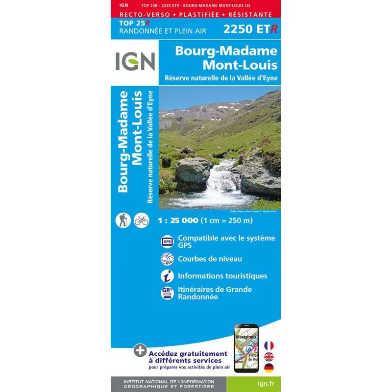 Carte IGN Bourg Madame Mont Louis 2250ETR – TOP 25 Résistante (édition 2023)