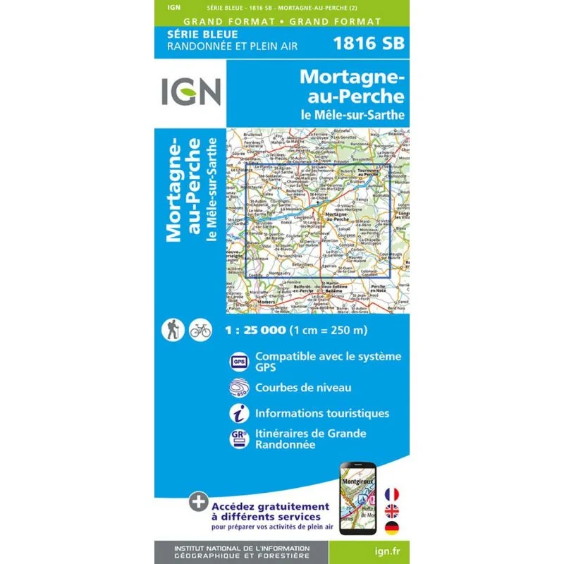 Carte Randonnée Mortagne au Perche / Le Mêle sur Sarthes | Série Bleue IGN