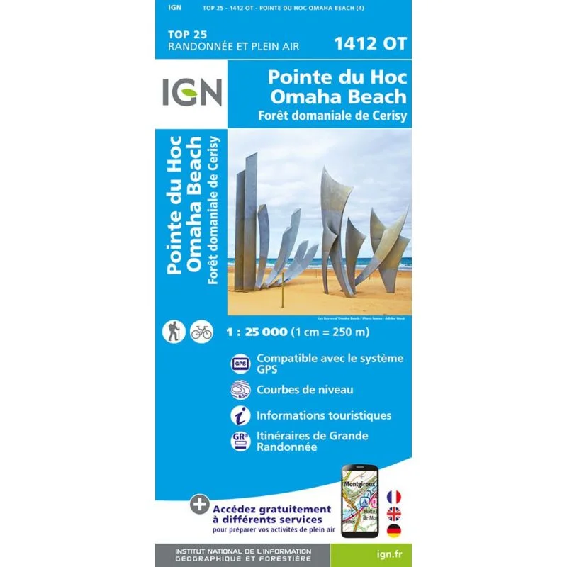 Carte IGN Pointe du Hoc Omaha Beach Foret de Cerisy 1412OT Série Top 25