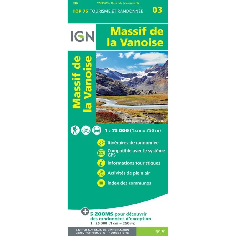 Carte Tourisme Massif de la Vanoise IGN Top 75