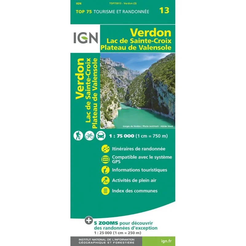 Carte Tourisme Verdon, Lac-de-Ste-Croix, Plateau-de-Valensole IGN Top 75