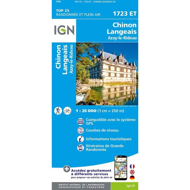 Carte IGN Chinon Langeais Azay le Rideau 1723ET Série Top 25