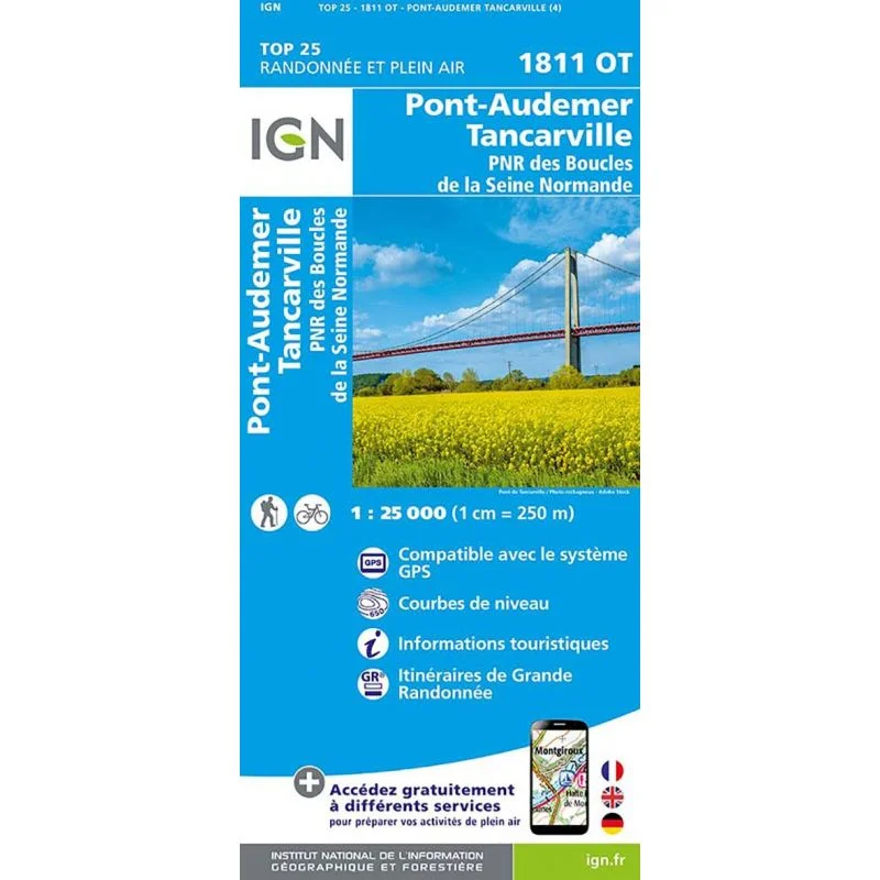 Carte IGN Pont Audemer Tancarville 1811OT – TOP 25 (édition 2024)