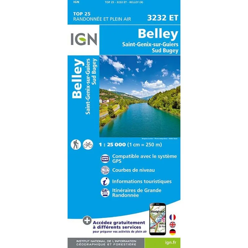 Carte IGN Belley Saint Genix sur Guiers Sud Bugey 3232ET Série Top 25