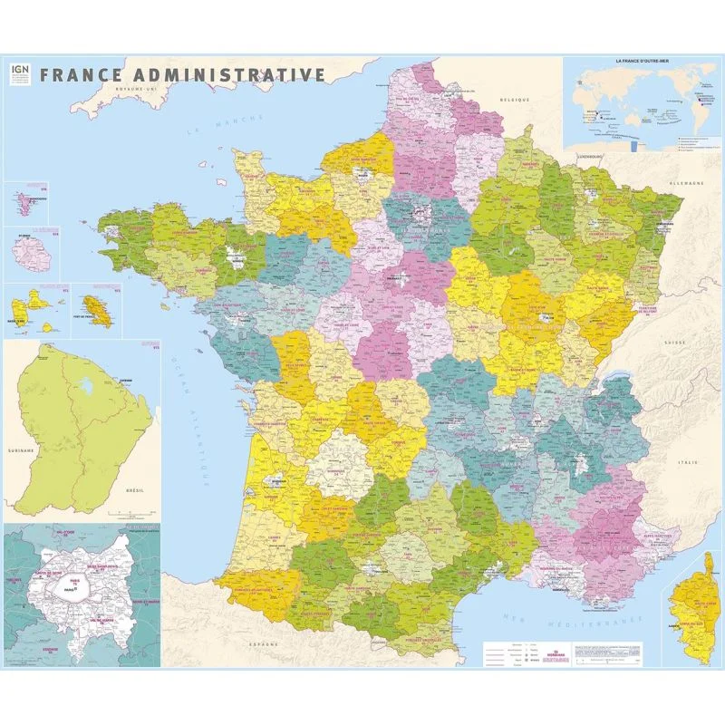 Carte IGN France Administrative Plastifiee Nouvelles Regions
