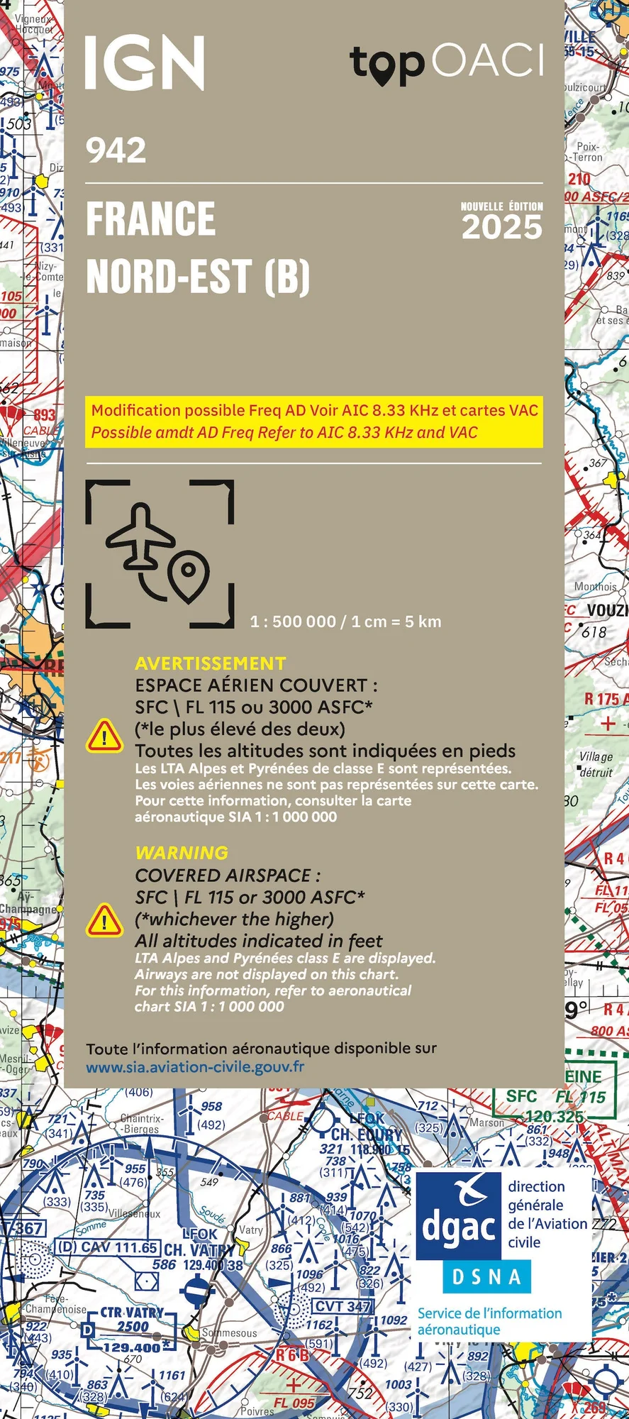 Carte Aviation OACI 2025 - France Nord-Est (B)