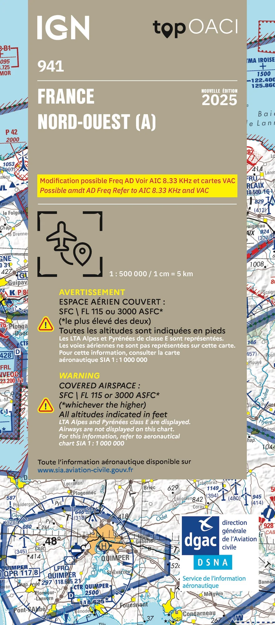 Carte Aviation OACI 2025 - France Nord-Ouest (A)