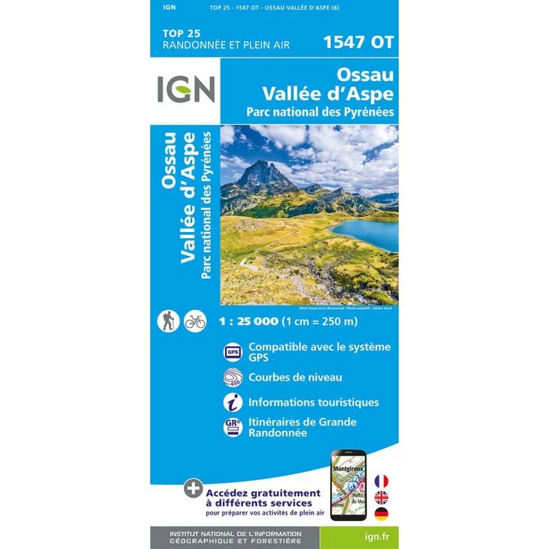 Carte IGN 1547OT Ossau Vallee d'Aspe | Pic du Midi, Lacs d'Ayous, GR10