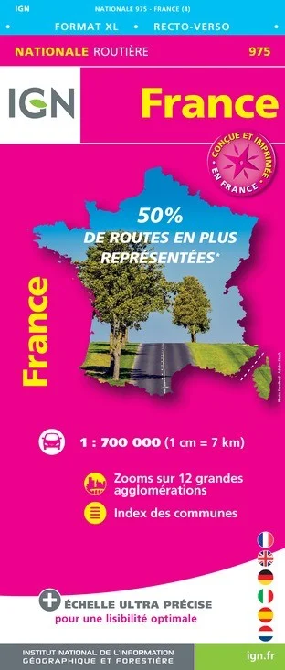 Carte IGN 1M975 - 975 France Routiere Xl 2020 - Recto-Verso
