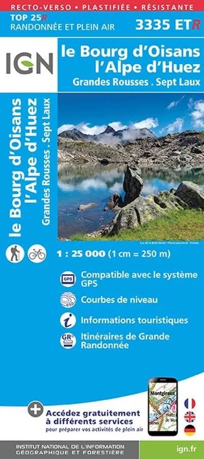 Carte IGN 3335ETR Bourg d'Oisans Resistante | Alpe d'Huez, GR54, Pic Blanc