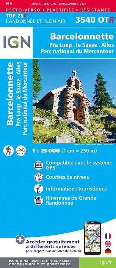 Carte IGN 3540OTR Barcelonnette Resistante | Lac Allos, Mercantour, Mont Pelat — recto