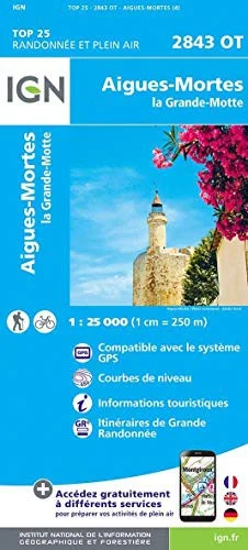Carte IGN Aigues Montes la Grande Motte 2843OT Série Top 25