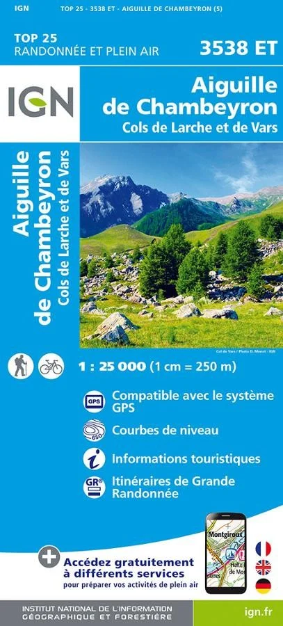 Carte IGN Aiguille Chambeyron Cols Larche Vars 3538ET Série Top 25