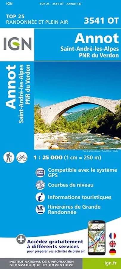 Carte IGN Annot Saint Andre Alpes Parc National Verdon 3541OT Série Top 25 — recto